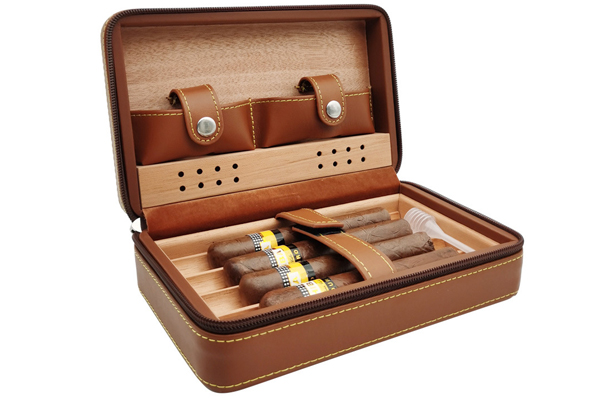 Wood leather cigar case